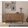 Hanah Home Consola Moderna-Industrial Nogal y Negro, Mueble con 3 Cajones y Estantes, Tablero Melamina 18mm, Patas Metálicas, Ancho 140cm Alto 72cm Fondo 36cm